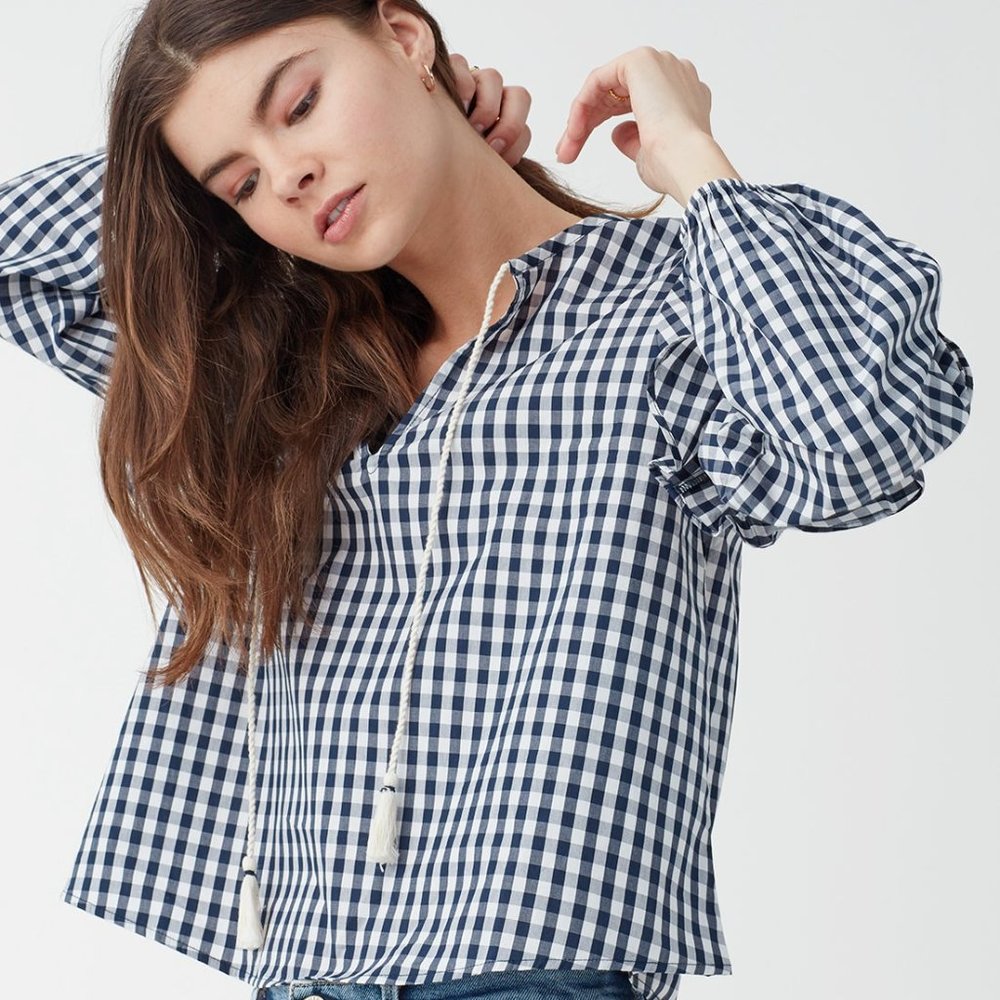 New Splendid Gingham Blouson Sleeve Top Blouse NWT Size XS - Picture 4 of 11